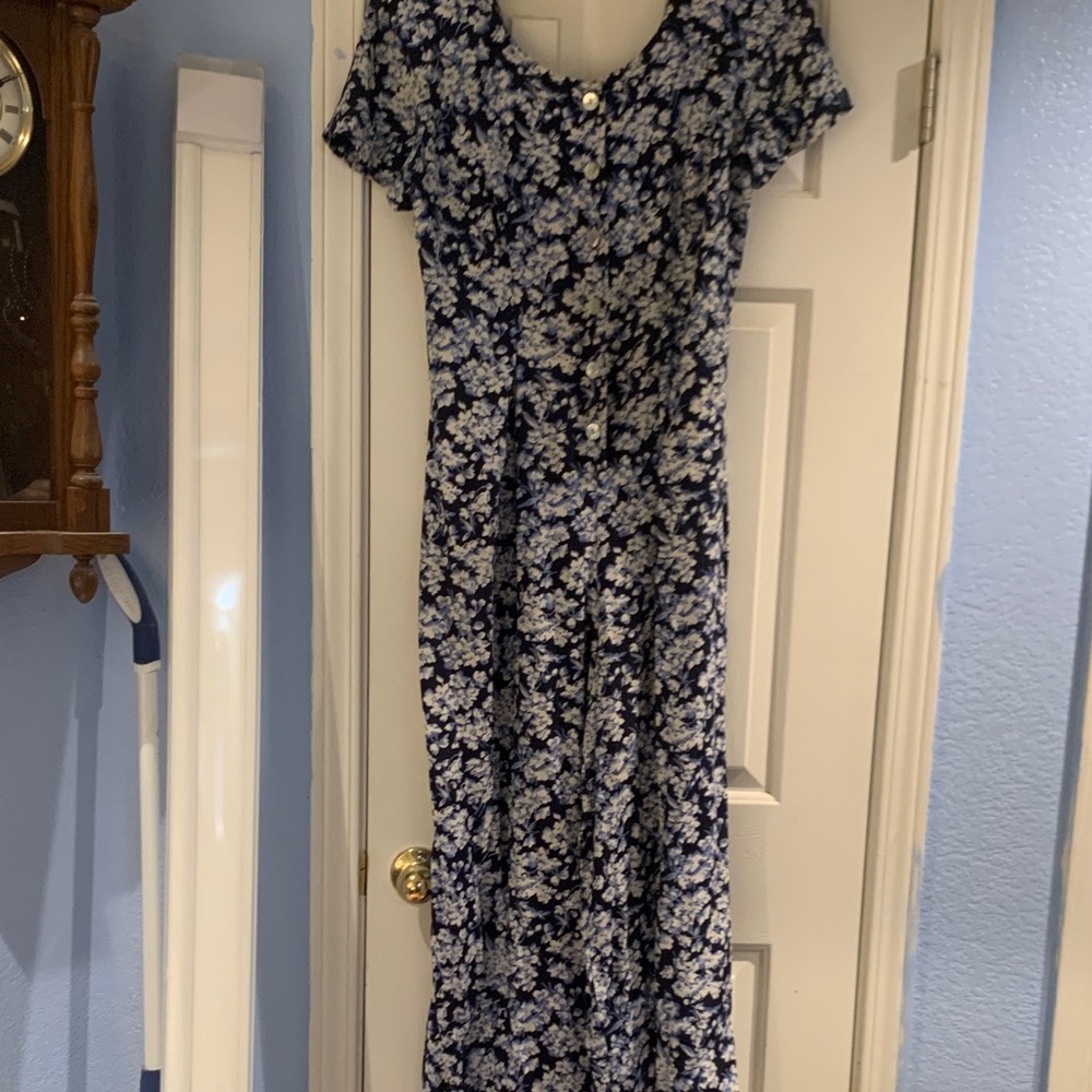 Floral Navy, White and Light Blue Short Sleeved Wide-Leg jumpsuit
